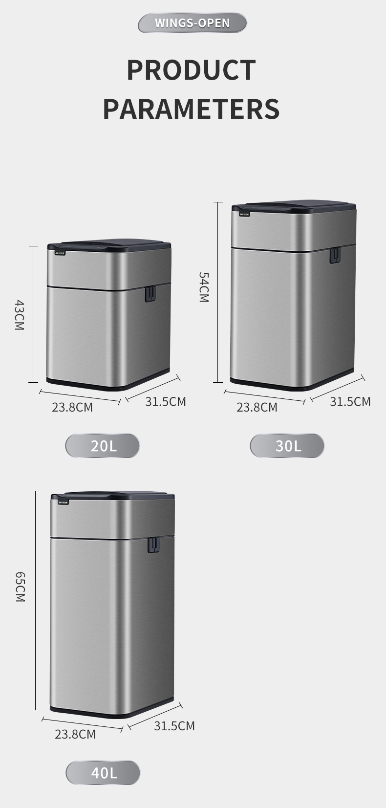 Stainless steel medium-sized bidirectional open lid intelligent sensing garbage bin