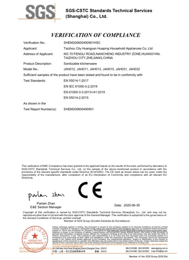 CE verification of utensils holder sanitizer