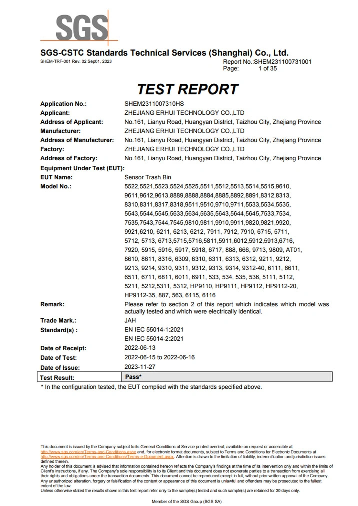 CE Verification of sensor trash bin