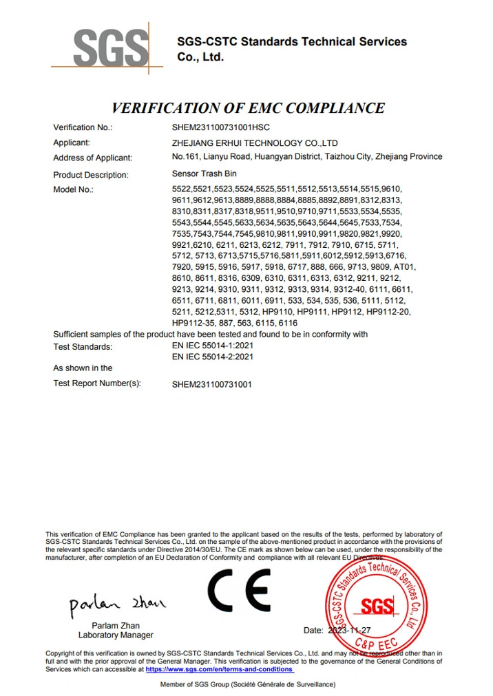 CE Verification of sensor trash bin