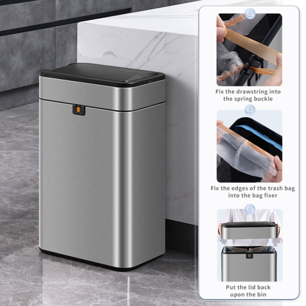 Stainless steel medium-sized bidirectional open lid intelligent sensing garbage bin