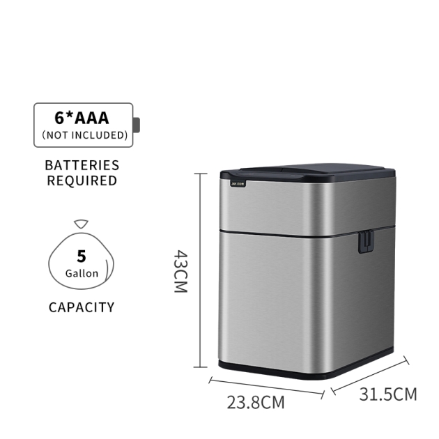 Stainless steel medium-sized bidirectional open lid intelligent sensing garbage bin